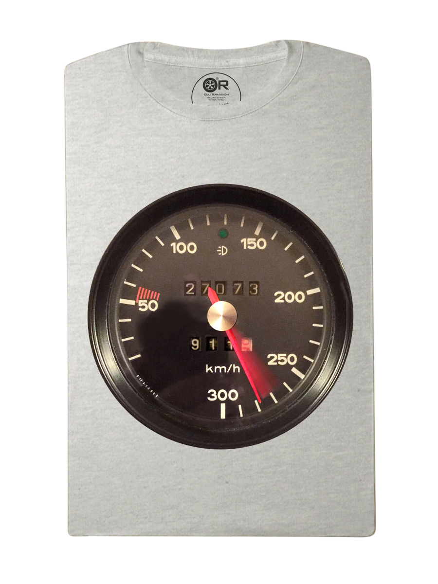 Speedometer graphic on grey t-shirt